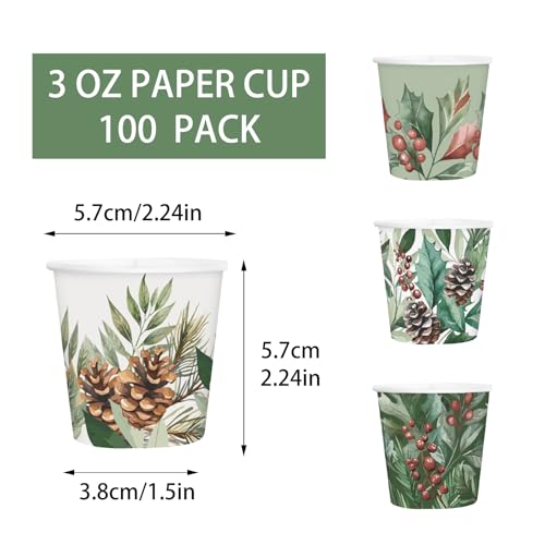 RUSPEPA Christmas Pinecone 3oz Paper Cups 100 Pack - Holiday Party Disposable Cups