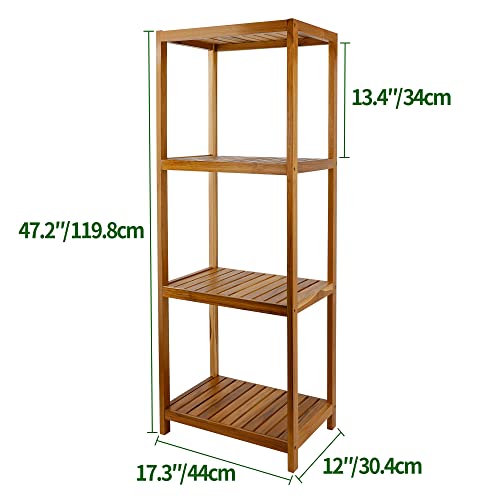 Teak Bathroom Shelf 4-Tier Wooden Storage Organizer for Kitchen Living Room