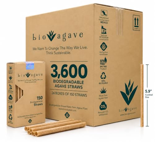 Biodegradable Agave Cocktail Straws - 5.9 Inch, 3600 Pcs, Plant-Based Eco-Friendly