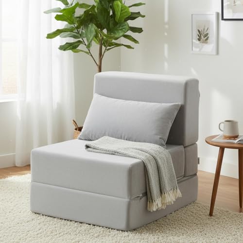 TokSay Grey Folding Sofa Bed 26.7in Convertible Sleeper Chair No Assembly