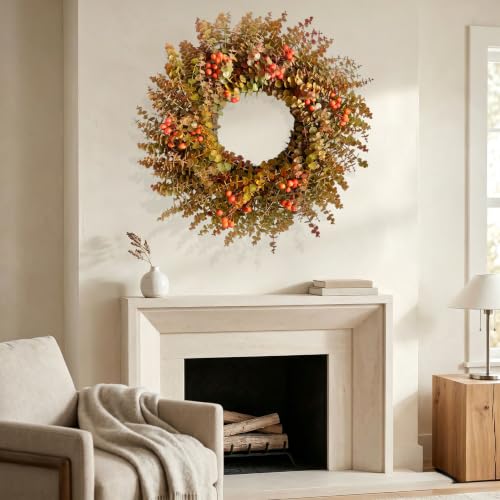 26-Inch Autumn Fall Eucalyptus Wreath - Burnt Orange Harvest Decor