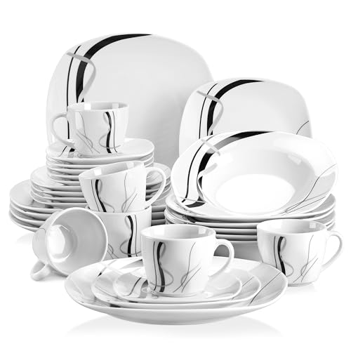 VEWEET FIONA Ceramic Dinnerware Set for 6 - 30 Piece White & Black Tableware