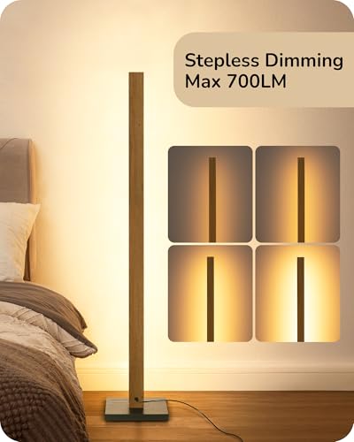 EDISHINE Natural Wooden LED Corner Floor Lamp with Remote, Dimmable & 7 CCT
