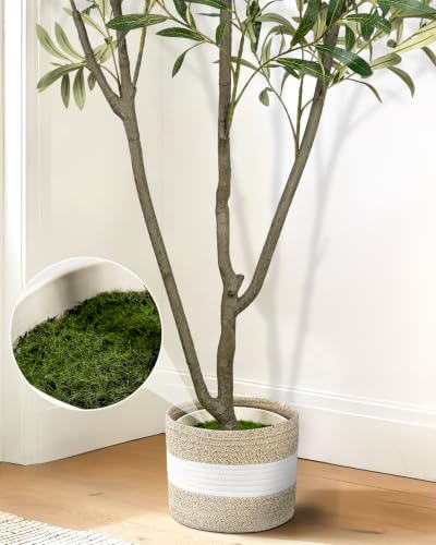 Artificial Olive Tree 6FT Green with Planter & Cotton Basket - Realistic Faux Indoor Plant