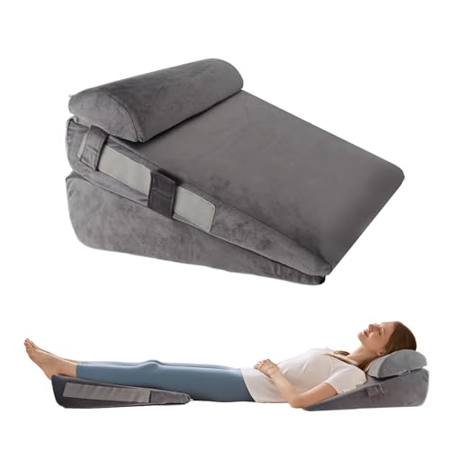 Adjustable Memory Foam Wedge Pillow Set - 12 Inch + 1 Head Pillow, Plush Grey, Post-Surgery & Reflux Relief