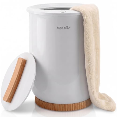 SereneLife White Natural Wood Large Towel Warmer, Spa & Bathroom Luxury Heater