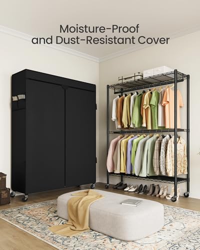 Heavy-Duty Clothes Rack with Fabric Cover - Portable Garment Organizer, 43.3 W