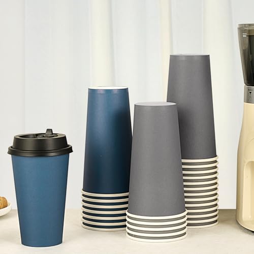 20 oz Disposable Paper Coffee Cups with Lids - Blue & Gray Variation