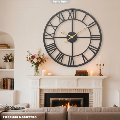 Large Black Roman Numeral Wall Clock - 30 Inch Handmade Metal Decor for Living Room - Variation: Black Roman / 30 Inch