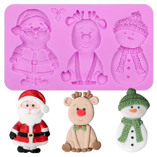 Christmas Snowman Silicone Mold, Reindeer 3D Santa Claus Silicone Fondant Molds, for Christmas Cookie Cake Decoration Cupcake Chocolate Gum Paste Polymer Clay Resin