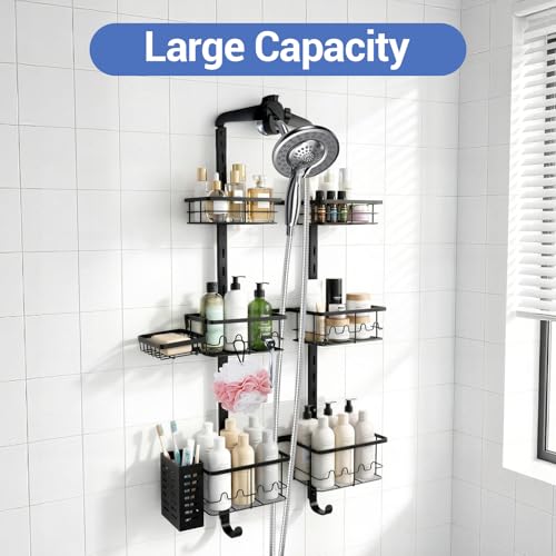 Black Extra Large Hanging Shower Caddy - Rust-Resistant 3-Tier Organizer with Soap Basket