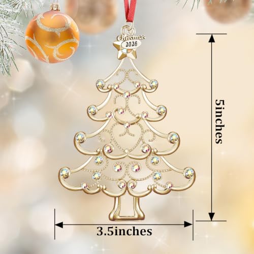 Gold Metal Christmas Ornament 2026 for Tree Holiday Decor with Rhinestones