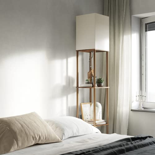 Sunmory Rustic Brown Square 4-Tier Shelf Floor Lamp with Shelves