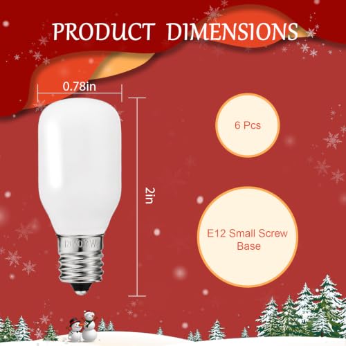 6-Pack T20 LED Bulbs E12 Candelabra Base for Christmas Village Miniatures