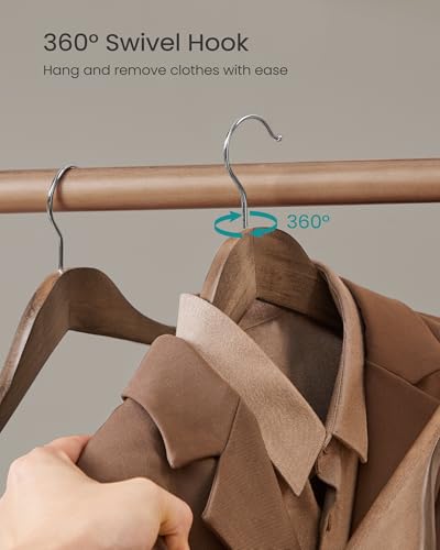 Wooden Suit Hangers 10 Pack - Extra-Wide Shoulder Clothes Hangers in Walnut