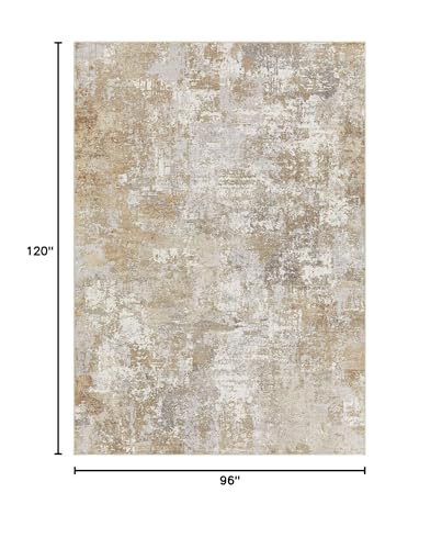 8' x 10' Washable Area Rug for Living Room - Modern Abstract Neutral Large Soft Non Slip Carpet - Beige Brown