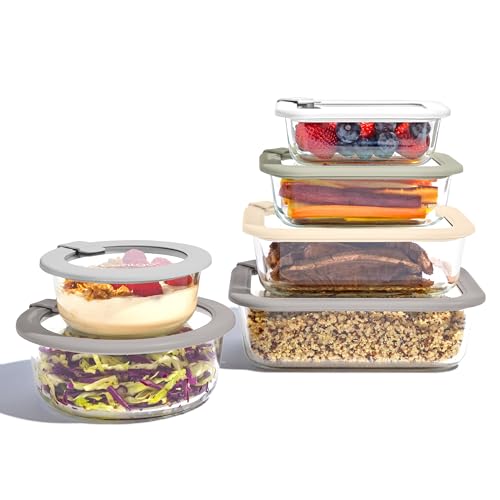 Bentgo Signature Glass Food Storage Containers Set with Lids - White Stone, 12 Piece