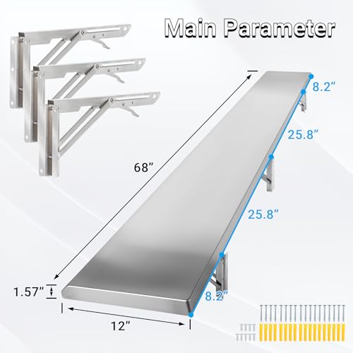 68 x 12-Inch Stainless Steel Folding Concession Shelf - Maximize Space