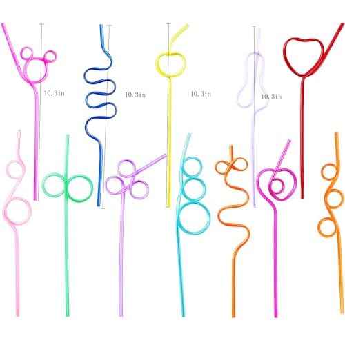 24 Pcs Crazy Straws, Reusable Plastic Loop Curly Fun Straws for Classroom Activities, Valentine¡¯s Day Gift, Christmas Birthday Party Supplies Decoration