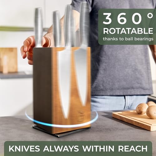 Magnetic Knife Holder with 360° Swivel - Acacia Wood & Strong Magnets