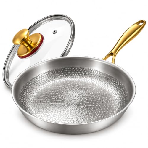10-Inch Titanium Hammered Frying Pan with Lid - Non-Toxic, Induction Ready