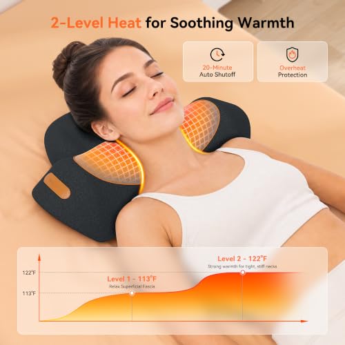 Black 3-in-1 Cordless Neck Massager Pillow with Heat Vibration & Traction
