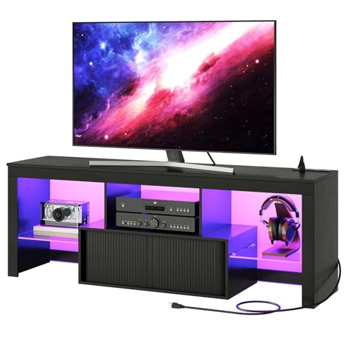 LED TV Stand for 60 Inch TVs with Storage & Multi-Color LED Lighting - Black