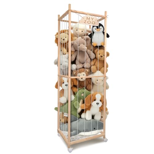 Wooden Stuffed Animal Storage Zoo with Wheels - 64 Inch Large Toy Organizer