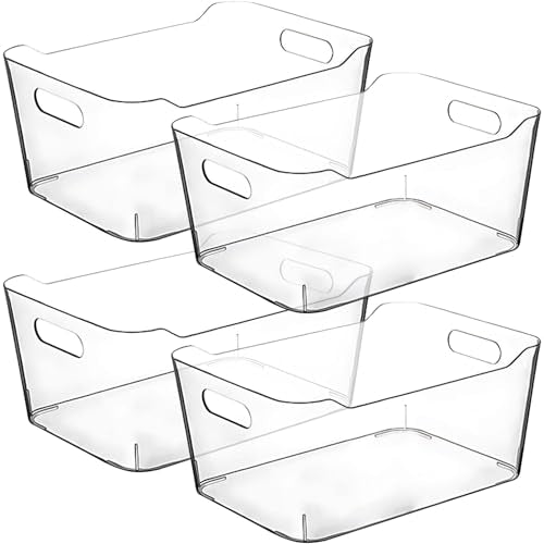 Large Clear Plastic Storage Bins - Kitchen Pantry Organizer Set - 4 Pack