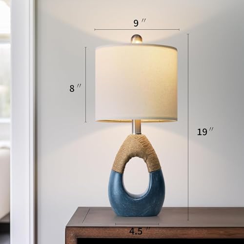 Boho Bedside Table Lamps Set of 2 - Brushed Blue, Small Space Coastal Farmhouse Style