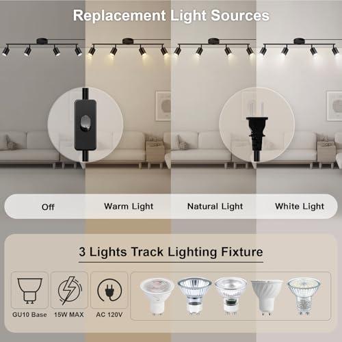 Plug in 4-Light Track Lighting Kit Black - Rotatable Ceiling Spotlight for Kitchen & Bedroom