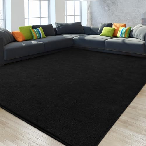 Large Modern Area Rug 7x10 Feet Black - Soft Non-Slip Living Room & Bedroom Carpet - Variation of THIS listing