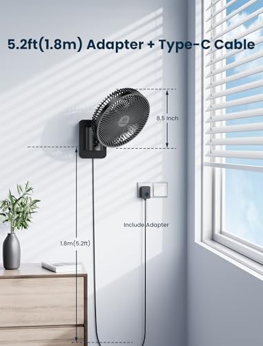 Black Frame 8.5-Inch Wall-Mounted Oscillating Fan with Remote & Timer - Small Indoor Bedroom & Garage Cooling