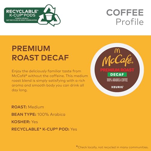 McCafé Premium Roast Decaf K-Cup Pods - 24 Count (Pack of 4) - Recyclable, Medium Roast Arabica Coffee for Keurig