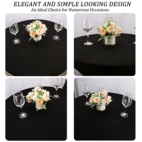 Black 5FT Round Spandex Tablecloth - Stretchable, Washable, Fitted for Wedding & Party Tables - 4 Pack