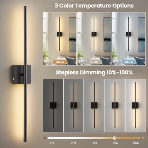 LightFuze Black Battery Operated Wireless Wall Sconce Set of 2 with Motion Sensor and Remote