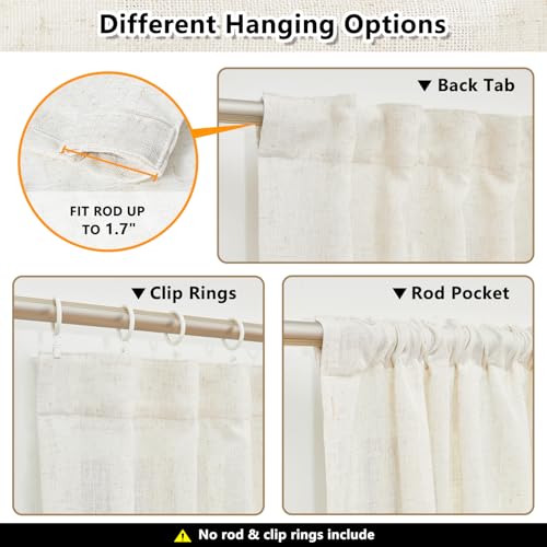 Linen Curtains for Sliding Door - Farmhouse Semi Sheer Light Filtering 50W x 95L - Pack of 2