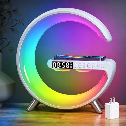 White 5-in-1 LED Table Lamp with Wireless Charging & Bluetooth Speaker