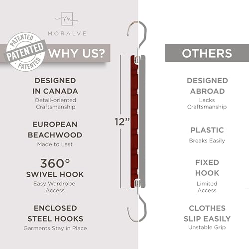 MORALVE Space Saving Closet Hangers 4 Pack - Mahogany Beechwood 6-Tier Shirt Organizer with Swivel Hook