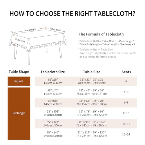 Deep Dream Light Coffee 70" x 55" Waterproof Tablecloth – Rectangular, 4-6 Seats, Wrinkle-Free Linen