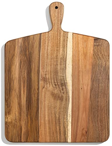 Square Acacia Wood Cutting & Serving Board - Large 17 x 13 Inches with Handle