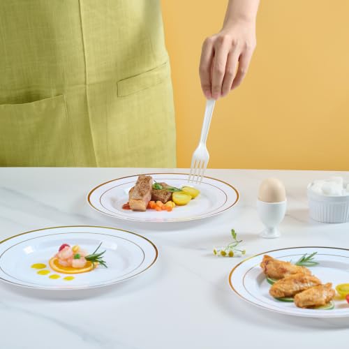 Gold 10 Inch Heavy Duty Disposable Plastic Plates 200 Pack - Elegant Party Tableware