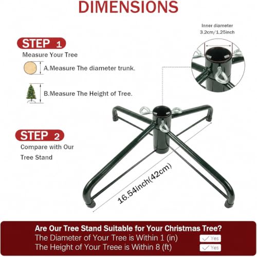 Heavy Duty Folding Christmas Tree Stand for 3-6ft Artificial Trees - Iron Base with 3 Screws, Fits 0.5-1.25 inch Poles, Green