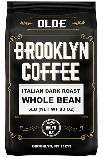 BROOKLYN COFFEE Whole Bean, Italian Dark Roast (5lb) Extra Strong,