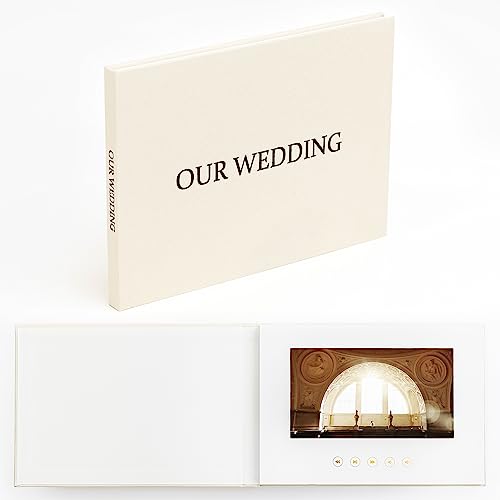 The Motion Books Wedding Video Book Black - Linen Bound 7” IPS Display, 3 Hours Storage, Rechargeable Battery - Our Wedding Variation
