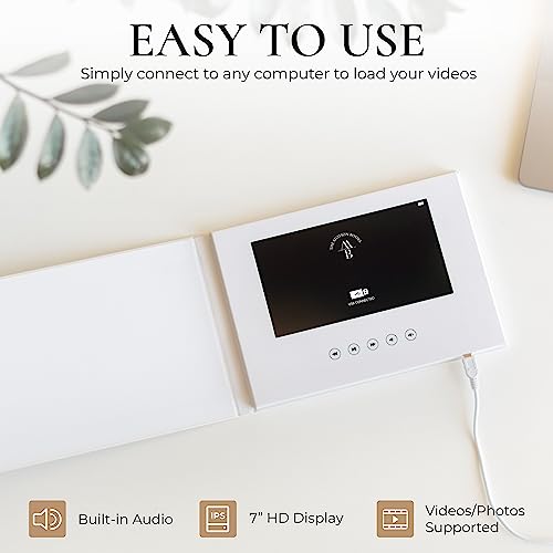 Wedding Video Book - Gold Foil Stamping, 7-Inch HD IPS Display, Up to 3 Hours Memory - Our Wedding Gold Variation