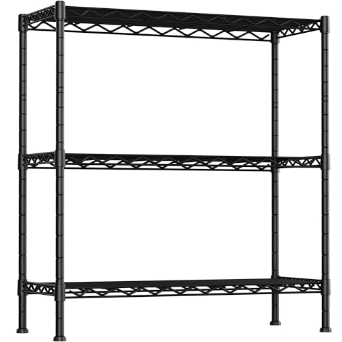 Heavy Duty 3-Shelf Storage Shelves - 36x14x35.8 Black Metal Wire Rack with Adjustable Height - No Wheels