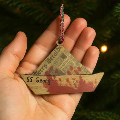 SS Georgie Boat Scary Clown Horror Movie Laser Engraved Printed Wooden Christmas Seasonal Decoration Ornament