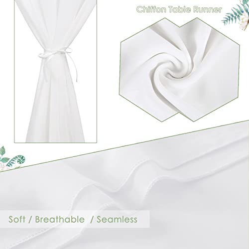 B-COOL 5 Pack 10Ft White Chiffon Table Runners for Weddings & Parties, 27x120 Inches