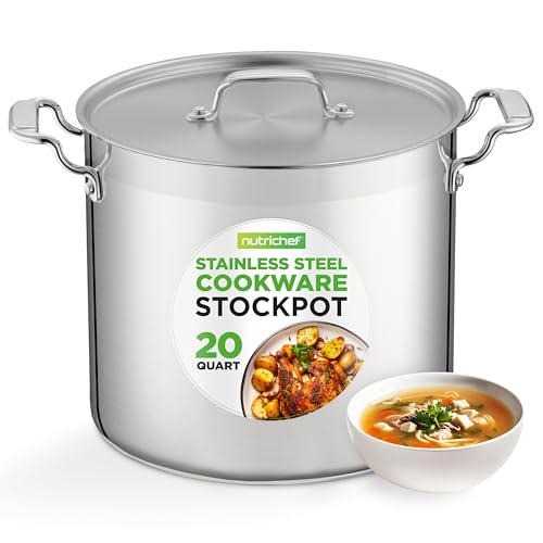NutriChef 20 Quart Heavy-Duty Stainless Steel Stockpot with Lid - Large Capacity for Soups & Stews